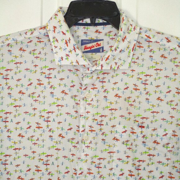 johnnie-O Hangin' Out Mens S/S Button Front White Cotton Surfboards Shirt - XL - Picture 1 of 3